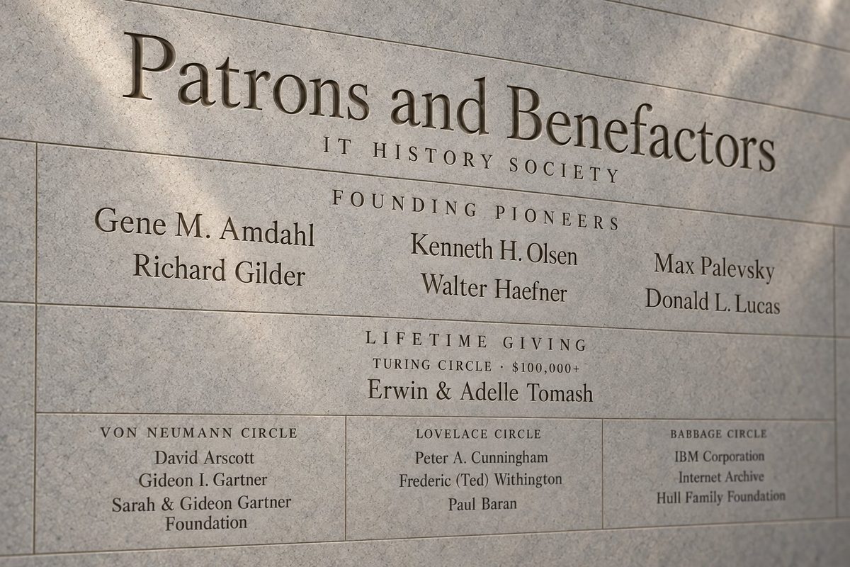 A stone wall carved with the names of ITHS patrons and benefactors