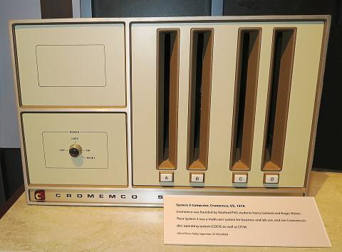 A Cromemco System Three microcomputer (1970s) — an S-100 machine of the kind that ran CP/M.