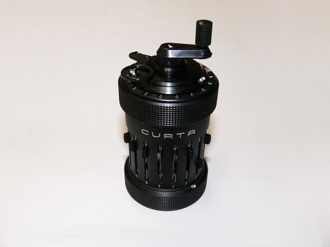 A Curta mechanical calculator.