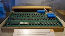 An original 1976 Apple-1 computer on display at the Computer History Museum.