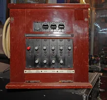 A telephone exchange switchboard.